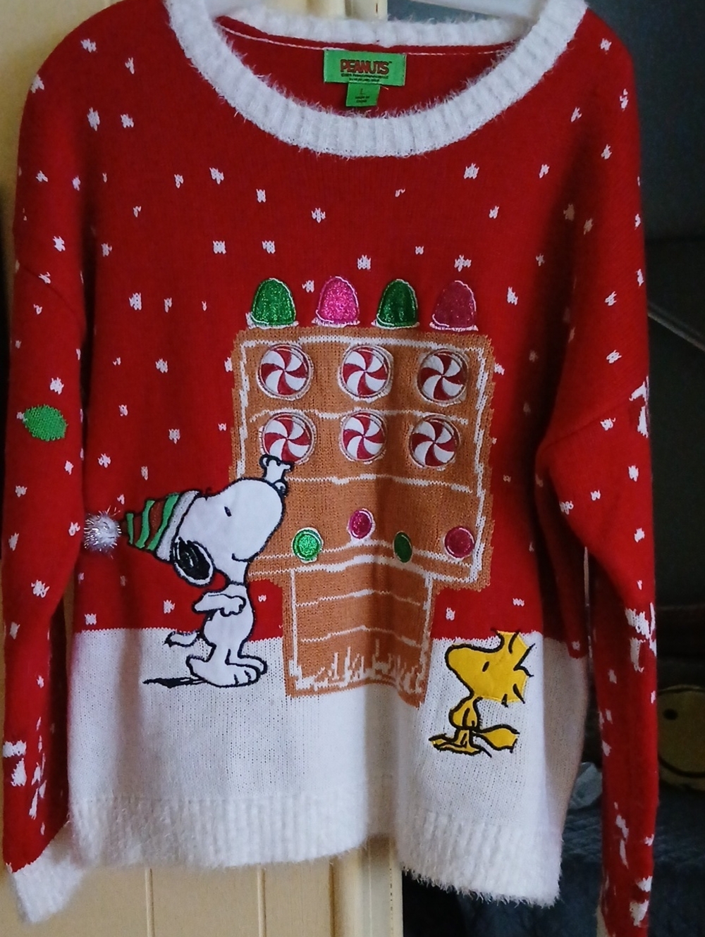 Peanuts Women's Red & White Snoopy Gingerbread Sweater